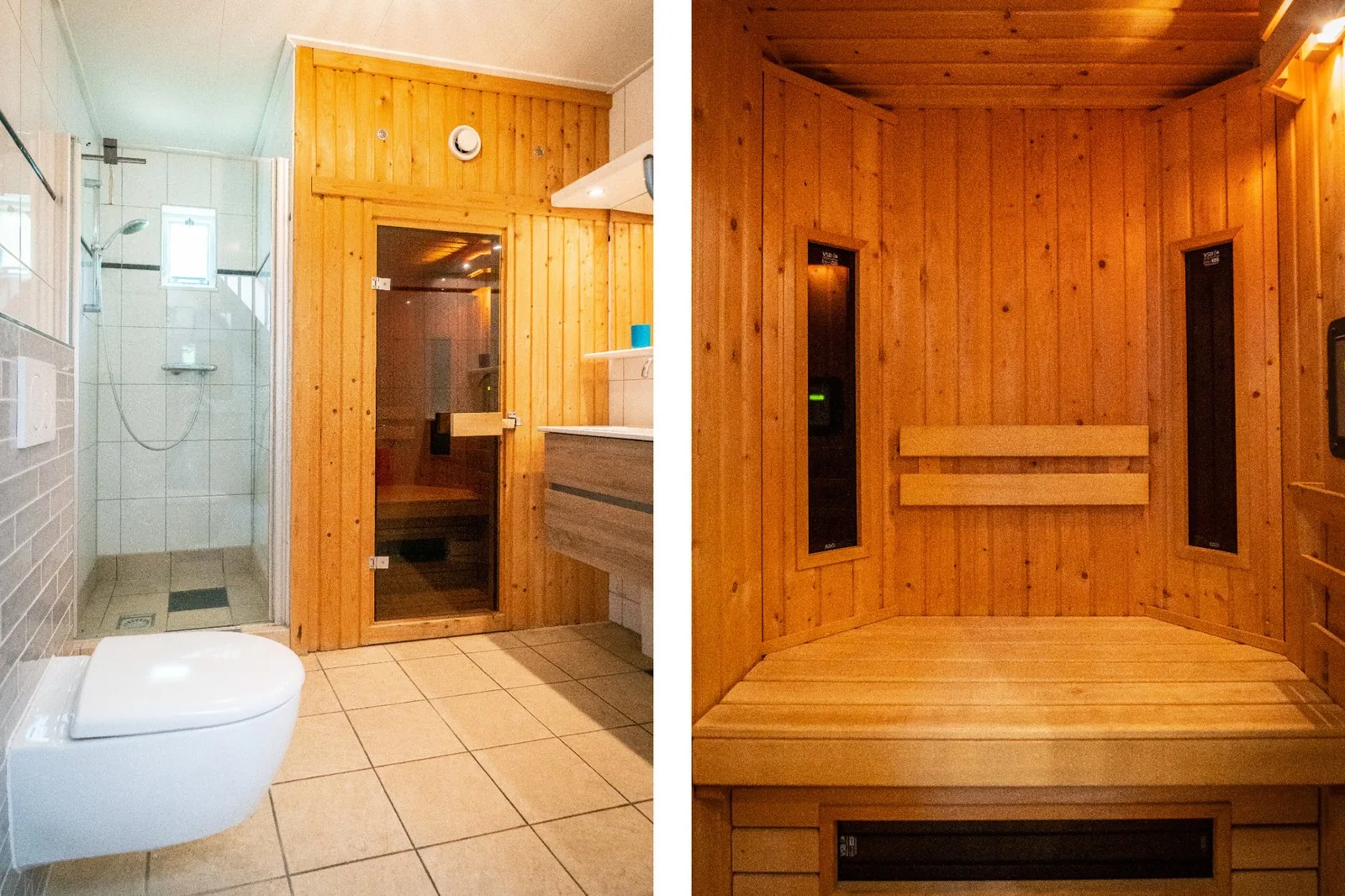 Badkamer beneden met douche en infraroodsauna
